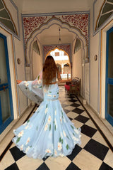 Ready to wear pastel blue Lehenga Saree