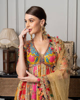 Pure Silk Multi-Colour Embroidered Anarkali Set