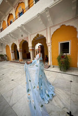 Ready to wear pastel blue Lehenga Saree