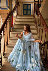 Ready to wear pastel blue Lehenga Saree