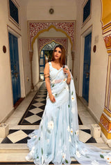 Ready to wear pastel blue Lehenga Saree