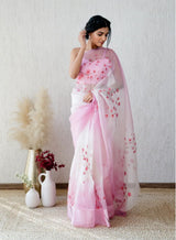 HANDCRAFTED PINK FLORALORGANZA SAREE
