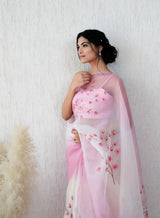 HANDCRAFTED PINK FLORALORGANZA SAREE