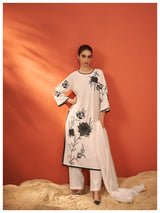 Premium Pure Crape Embroidered Suit Set with Pure Muslin Dupatta