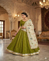 Pure Viscose Cosmos Tissue Silk Skirt–Blouse Set with Dupatta