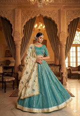 Pure Viscose Cosmos Tissue Silk Skirt–Blouse Set with Dupatta