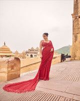 Red Saree faux Georgette