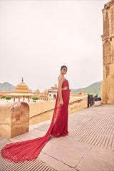 Red Saree faux Georgette