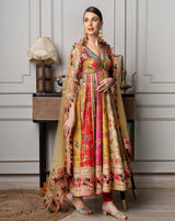 Pure Silk Multi-Colour Embroidered Anarkali Set