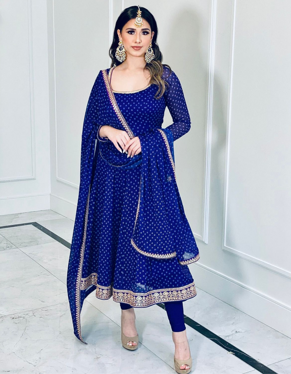 Blue Color Bandhani Printed Anarkali Set