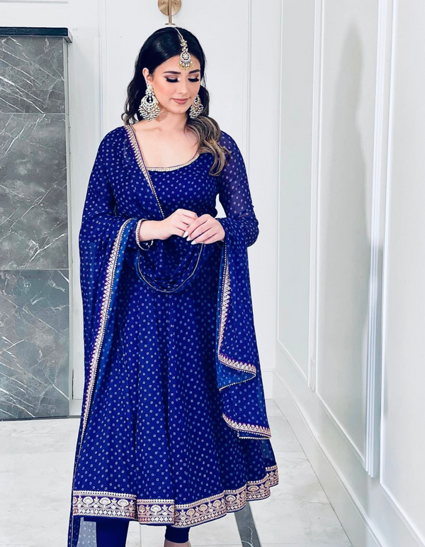 Blue Color Bandhani Printed Anarkali Set