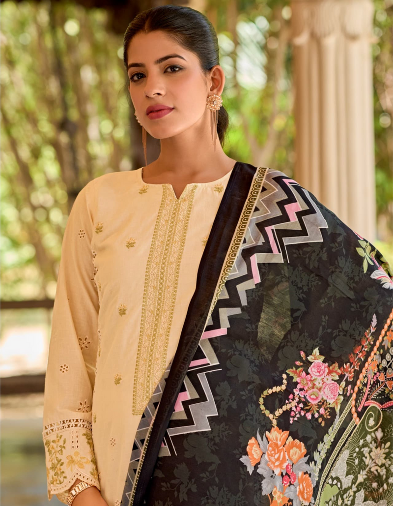 Elegance meets contemporary charm in this cream suit salwar