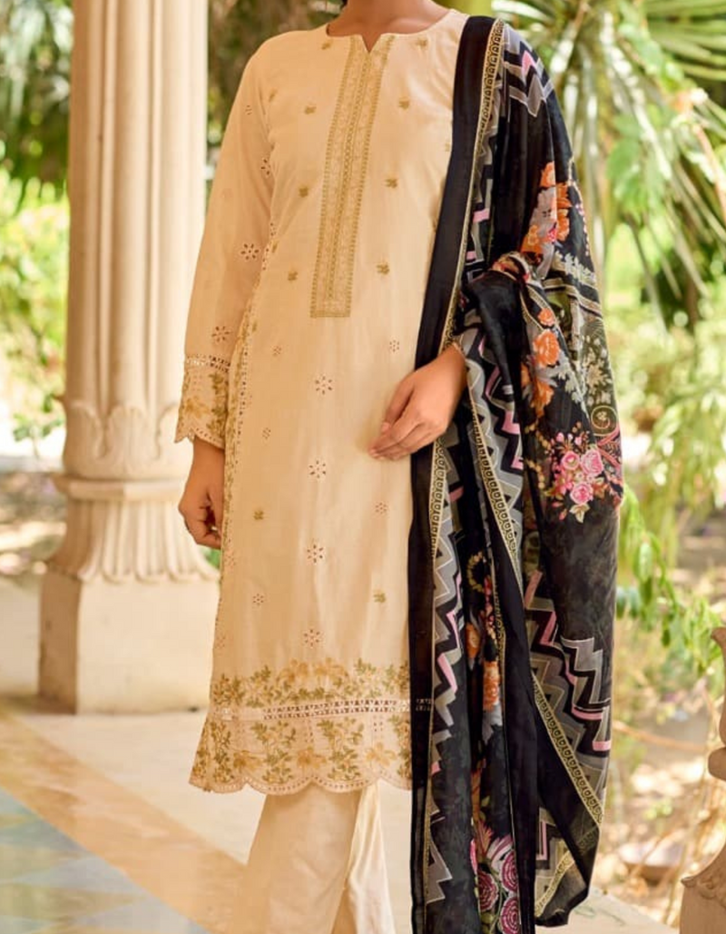 Elegance meets contemporary charm in this cream suit salwar