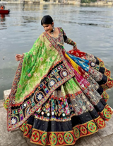 Celebrate with this stunning multi-color lehenga and choli ensemble