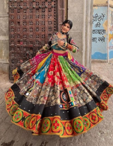 Celebrate with this stunning multi-color lehenga and choli ensemble