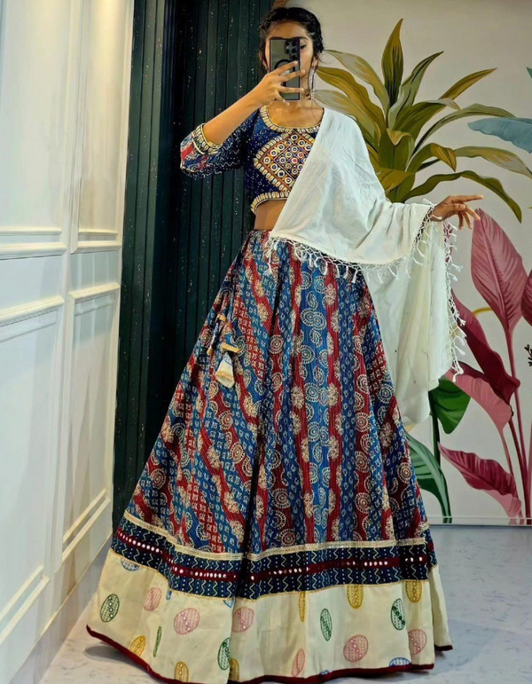 This lehenga choli ensemble, paired with a matching dupatta