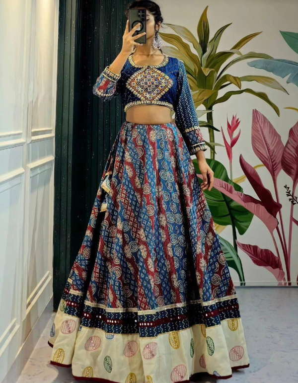 This lehenga choli ensemble, paired with a matching dupatta