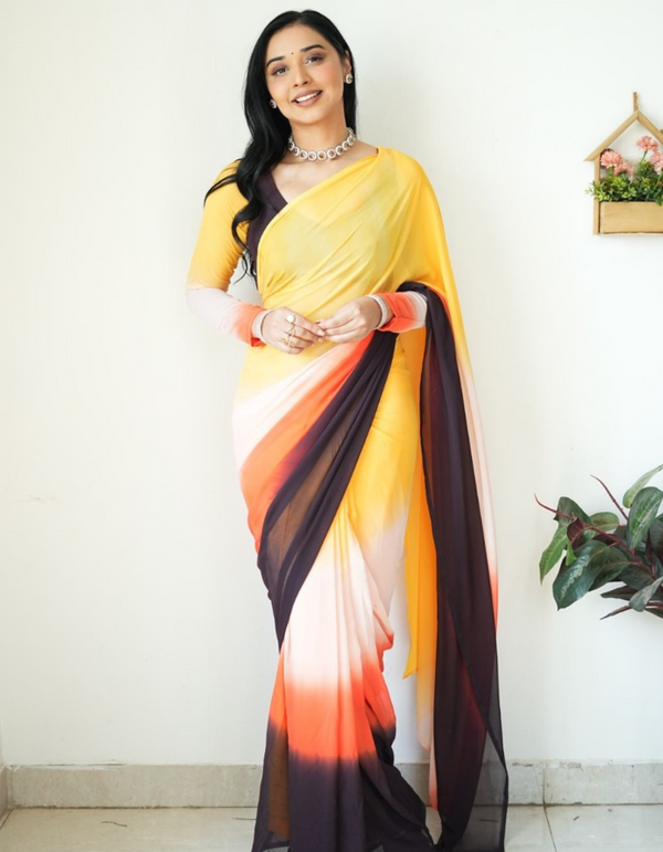 Embrace the vibrancy of this ready-to-wear saree