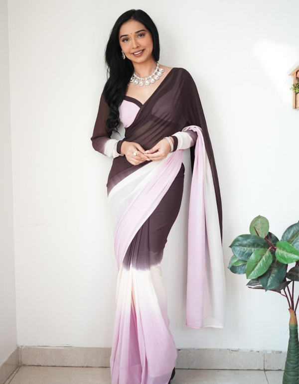 Step into elegance with this ready-to-wear saree, featuring a harmonious blend