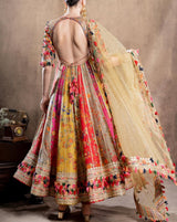 Pure Silk Multi-Colour Embroidered Anarkali Set