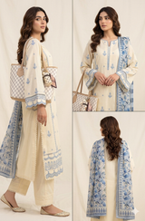 Pakistani Lawn 3-Piece Suit – Blue Floral Collection