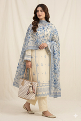 Pakistani Lawn 3-Piece Suit – Blue Floral Collection