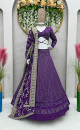 Purple Elegance Lehenga Choli with Ethnic Work & Dupatta