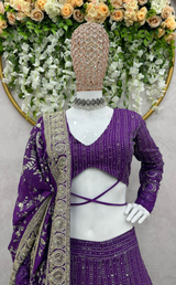 Purple Elegance Lehenga Choli with Ethnic Work & Dupatta