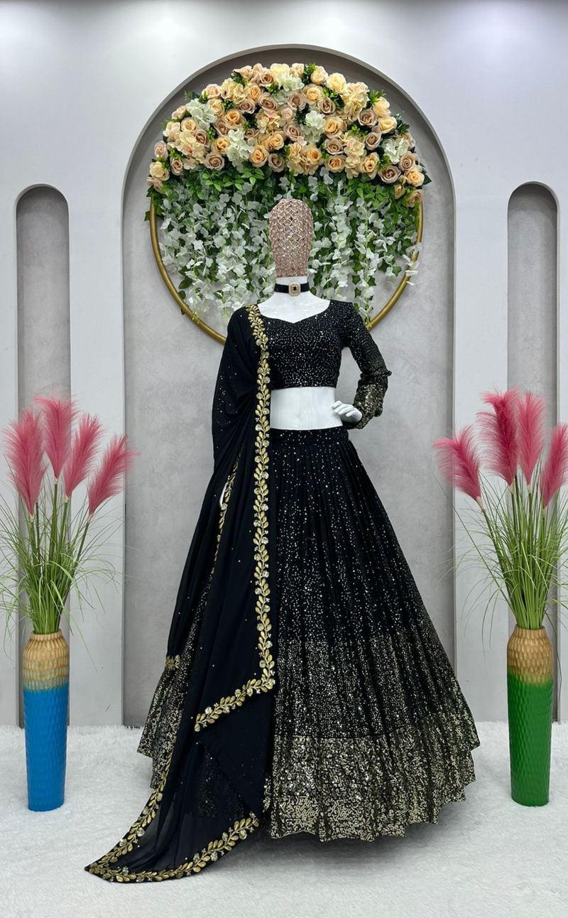 Black Ethnic Lehenga Choli Set with Dupatta