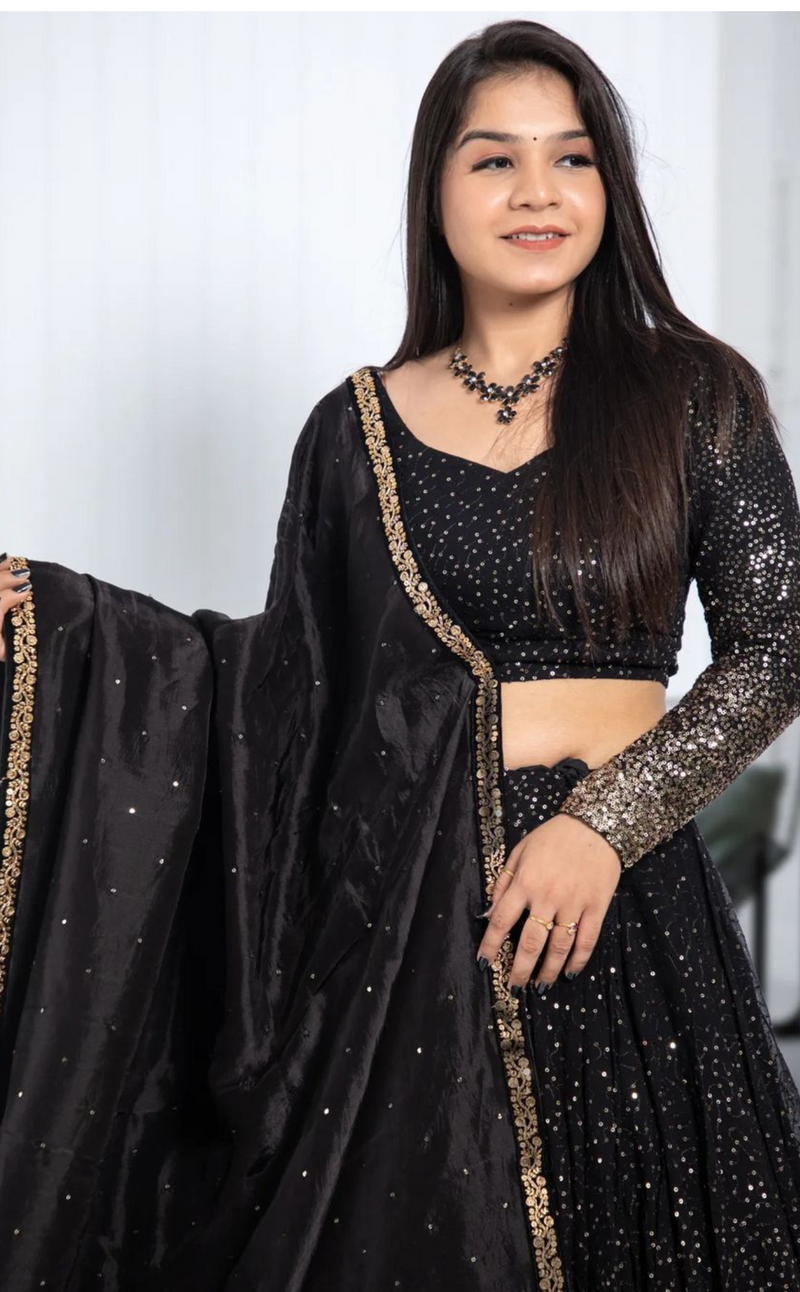 Black Ethnic Lehenga Choli Set with Dupatta