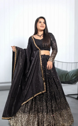 Black Ethnic Lehenga Choli Set with Dupatta