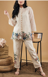 White-colored co-order set with intricate embroidery for a timeless