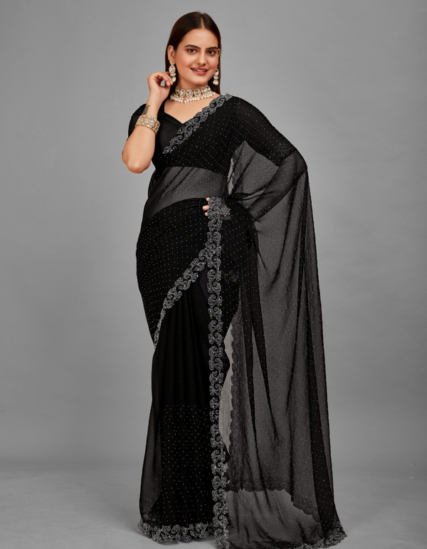 Timeless grace Adorned with intricate Aari work this black saree