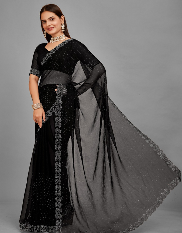 Timeless grace Adorned with intricate Aari work this black saree