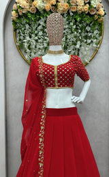 Royal Red Lehenga Choli with Dupatta & Artistic Embroidery