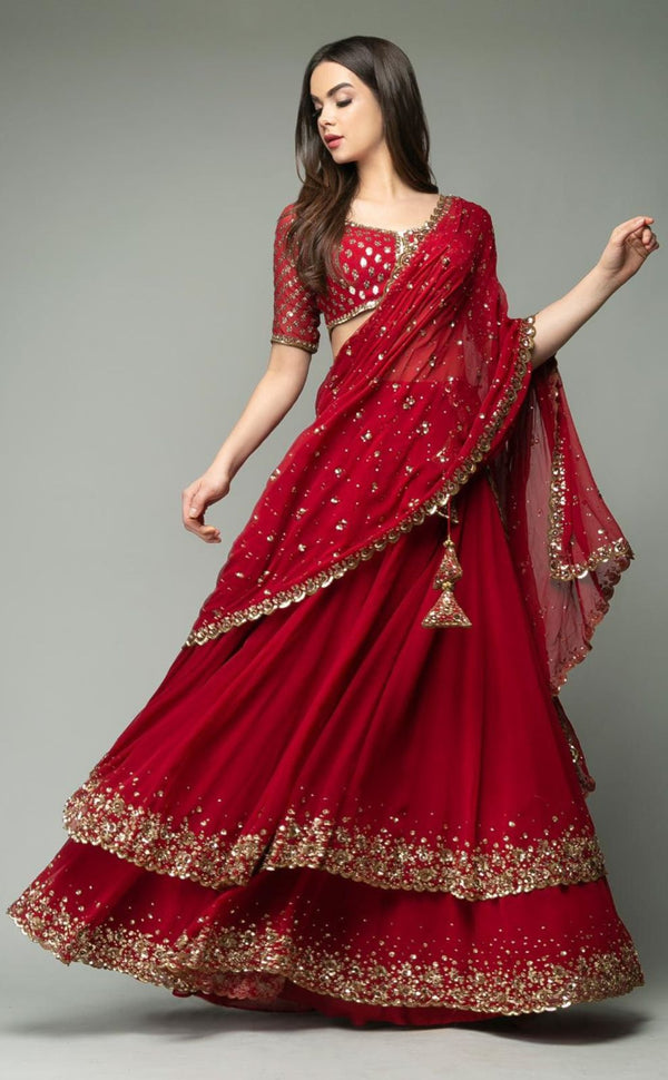 Royal Red Lehenga Choli with Dupatta & Artistic Embroidery