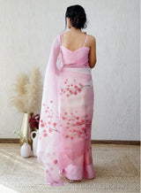 HANDCRAFTED PINK FLORALORGANZA SAREE