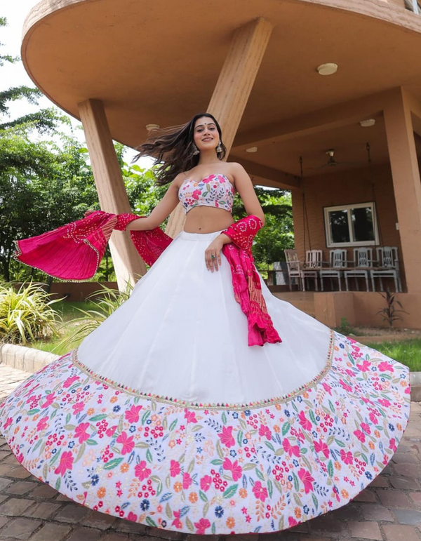 Radiant in white and pink lehenga choli,