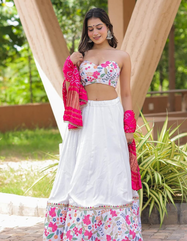 Radiant in white and pink lehenga choli,