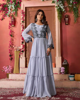 Georgette Embroidered A-Line Gown