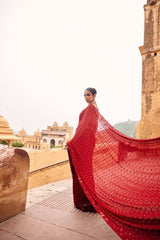 Red Saree faux Georgette