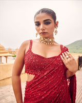 Red Saree faux Georgette